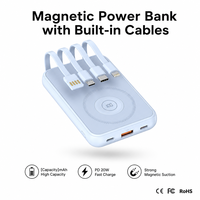 Batterie externe portable sans fil 10000 mAh en gros avec 4 câbles de charge intégrés, charge rapide PD, sorties multiples, logo personnalisé