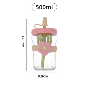 Wholesale Cute 500ml Glass Water Tumbler with Straw <b>Tea</b> <b>Infuser</b> Portable Fruit Infused Travel Cup for Home Party Females - Product Image 4