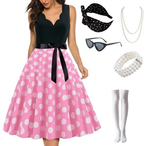 Abito estivo da donna Vintage a pois nero Pinup con scollo a V abiti da festa Rockabilly abiti al ginocchio Robe <span class=keywords><strong>Midi</strong></span> - Product Image 5