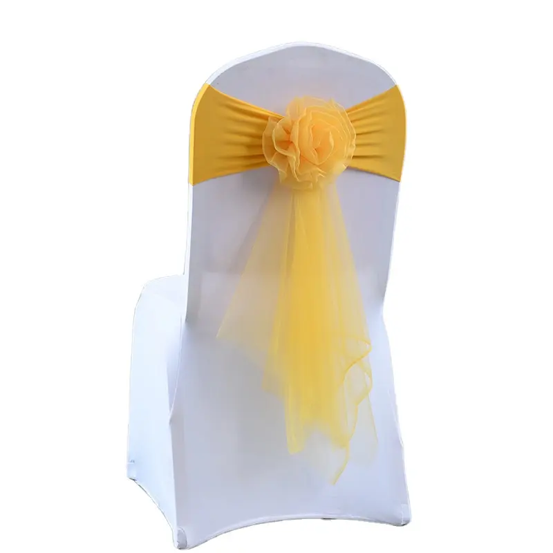 Burgunder Gold Hochzeit Spandex Organza Stuhl Schärpen und Schleifen für Bankett Party