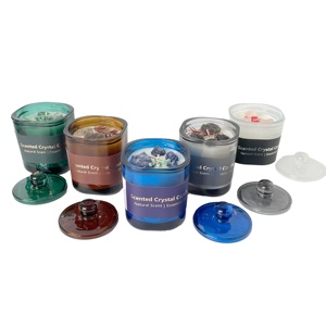 Vela Aromática de Cera de Soya en Frasco de Vidrio para Decoración del Hogar, con Logotipo Personalizado, Flores Secas y Cristales, con Tapa - Product Image 1