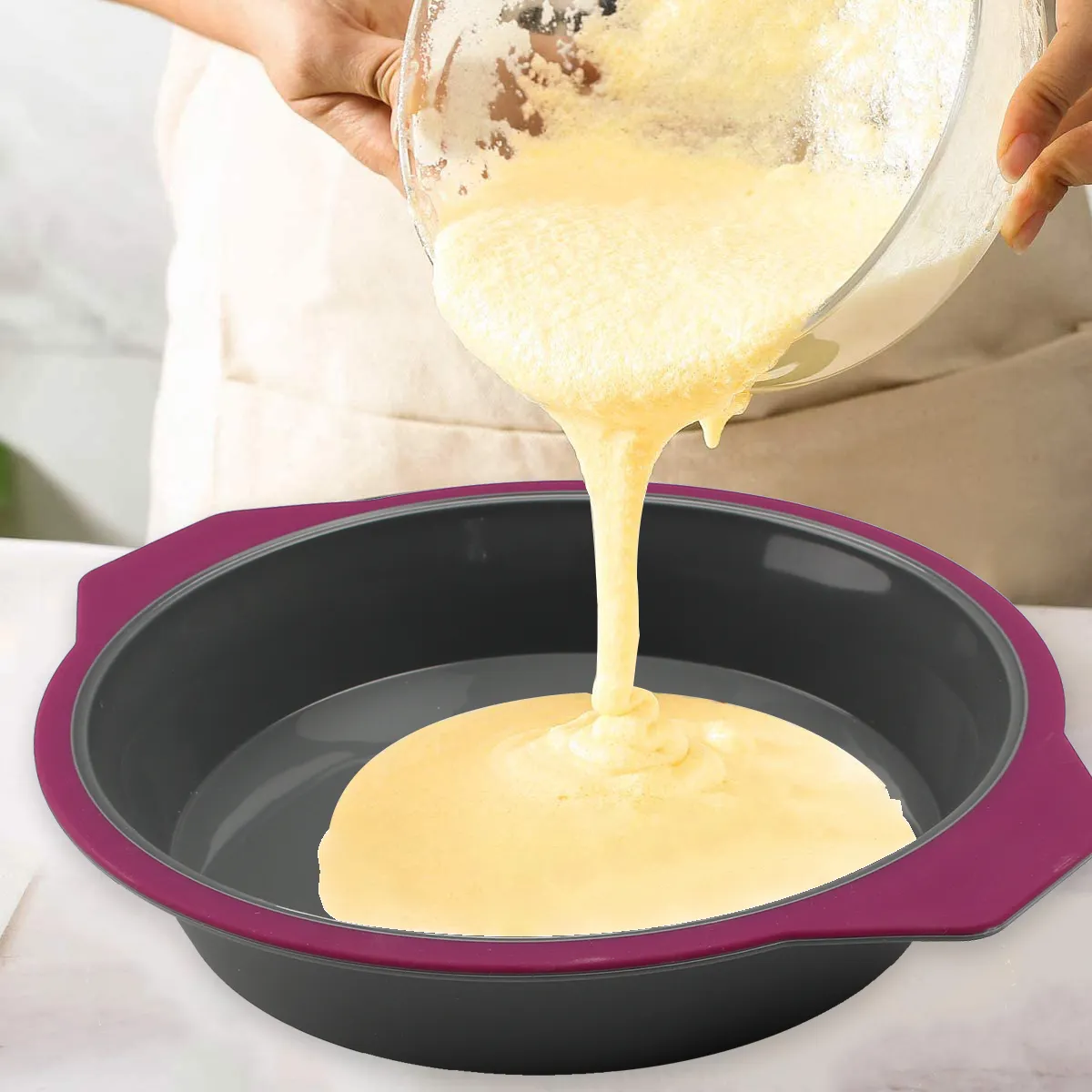 Silicone Round Cake Pan Nonstick Pound Mold for Baking Food Grade Round Cake Bakeware with Handles for Baking