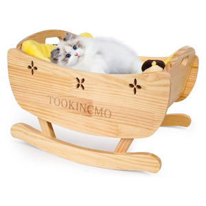 Tookingcmo Wooden Cat Rocking <b>Bed</b> Oval Shape Four Seasons Pet Cradle For Cats - Product Image 1