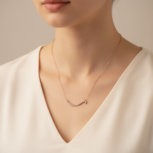 High Quality Wholesale Minimalist Curve Design Elegant Jewelry 18K Solid Rose Gold Natural Diamond Clavicle Stackable <b>Necklace</b> - Product Image 5