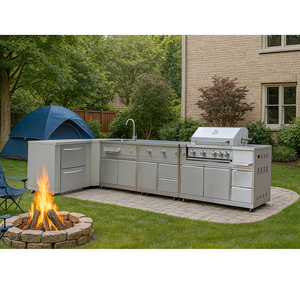 Venta directa de fábrica Multi-Tamaño Cocina al aire libre Barbacoa Isla Impermeable e ignífugo Modular Juego de gabinete de cocina de acero inoxidable - Product Image 1