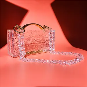 Amiqi Transparent Acrylic Women's Bag Super Thick Bark Grain Clutch Box Dinner Handbags Crossbody Shoulder Acrylic Box Evening Bag