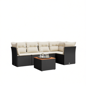 Ensemble de canapés de jardin avec coussins en rotin PE noir, mobilier d'extérieur imperméable au design contemporain - Product Image 1