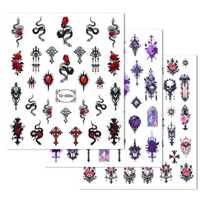 Pegatinas para uñas de Halloween, calcomanías artísticas autoadhesivas 3D para diseño de manicura con patrón de calavera cruzada con rosa roja - Product Image 5