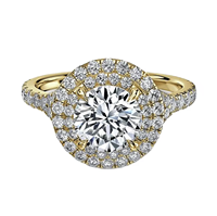 Bague de fiançailles personnalisée en or massif 18 carats avec diamant de laboratoire taille ronde et double halo pour femme, trois couleurs, bijoux fins Good Century