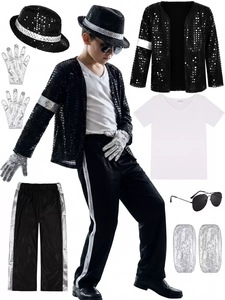 Disfraz Infantil de Michael Jackson, Estrella del Pop de los 80, Traje Retro con Lentejuelas, Pantalones, Sombrero y Guantes para Niños, Fiesta de Halloween - Product Image 3