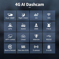 Kamera dasbor mobil Ai 4G terbaru merekam kamera dalam Adas Dms Cmsv6 Mobil Dvr Dual lensa Smart Dashcam Gps