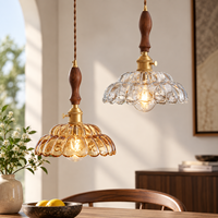Lampe suspendue vintage en verre à motif floral, en bois de noyer, design élégant, pour salle à manger, café, restaurant, chambre à coucher