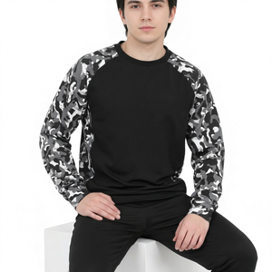 Black Camo <b>Raglan</b> Long <b>Sleeve</b> <b>T</b> <b>Shirt</b> Oversized Cotton Tee Digital Print Casual Men's - Product Image 6