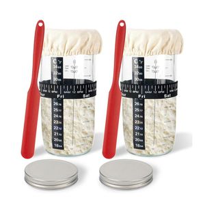 <b>Kitchen</b> Tools Sourdough Starter <b>Jar</b> Kit Bread Baking 24OZ/33OZ Wide Mouth With Scraper Thermometer Date Marked Feeding Band - Product Image 3