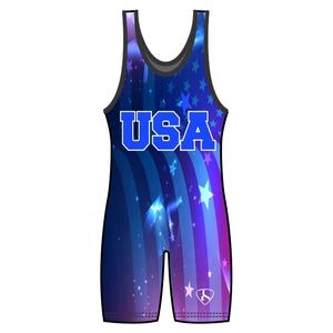 เสื้อกล้ามมวยปล้ำผู้ชายดีไซน์ธงอเมริกันแบบคลาสสิกชุดมวยปล้ำทำจากอเมริกาออกแบบได้ตามต้องการ - Product Image 5