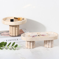 Plateau en marbre naturel sculpté Wabi Sabi, plateau surélevé pour fruits, rangement de bijoux, plateau en travertin pour la maison et la garde-robe