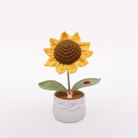 Tournesol au crochet fait main avec motif souriant, plante en pot au crochet, fleur artificielle au crochet personnalisée et mignonne, tournesol souriant au crochet