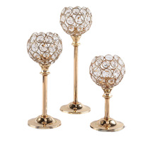 Ensemble de 3 bougeoirs en cristal dorés et argentés avec perles pour bougies chauffe-plat, idéal pour les mariages, Noël, le Nouvel An et les centres de table de fête