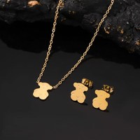 Conjunto de Collar y Pendientes de Oso de Peluche con Baño de Oro, Antialérgico, Accesorios Lindos para Mujer
