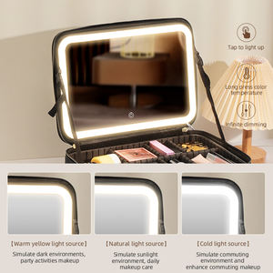 Portable grande capacité cosmétique organisateur sac maquillage étui voyage stockage étanche toilette maquillage brosse sac avec miroir led - Product Image 5