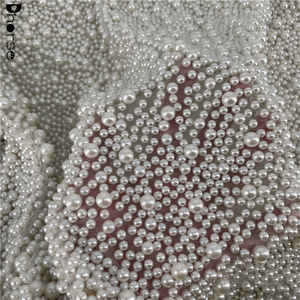 Sang trọng nặng đính cườm đen đính cườm ngọc trai <span class=keywords><strong>Net</strong></span> Wedding ren vải - Product Image 6