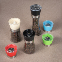 Bouteilles de broyeurs à épices en verre rond transparent vides avec couvercles, pour sel de mer et poivre, personnalisables, faciles à nettoyer, vente en gros