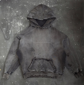 Sweat-shirts à capuche personnalisés sans cordon en coton French Terry, vierges, effet vintage délavé et vieilli pour hommes - Product Image 1