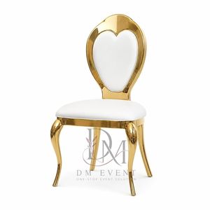Chaise de réception de mariage en acier inoxydable doré avec dossier en forme de cœur et coussin blanc pour salles de banquet – Vente en gros de sièges - Product Image 3
