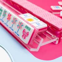 Ubin Mahjong Akrilik Motif Putar Biru Pink Pastel 160 Buah, Ubin Permainan Mahjong AS Bermotif Bunga Berlian Pita Cantik