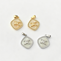 Breloques en laiton double C avec nacre, pendentifs carrés arrondis en zircon plaqué or et rhodium pour femmes, fournitures de bijoux DIY