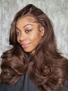 Visage encadrement Kash poupée boucles couches coupe lâche corps vague chocolat brun 13x4 pleine <span class=keywords><strong>dentelle</strong></span> transparente perruques de cheveux humains - Product Image 5