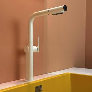 Robinet en laiton blanc crème moderne buse d'aérateur d'eau anti-éclaboussures robinet d'évier rotatif flexible à tirette sortie d'eau à double mode - Product Image 5