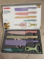 Vibrant 6 pièces lames en acier inoxydable ensemble de couteaux de cuisine colorés Sharp Durable élégant emballage de boîte-cadeau en plastique écologique