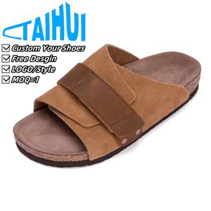 Cómodos zuecos de gamuza para hombres y mujeres, zapatillas superiores de cuero para cama de pie de corcho, sandalias deportivas para exteriores, zapatos deportivos de diseño personalizado - Product Image 1