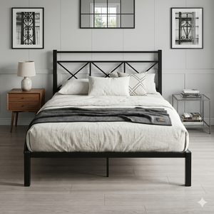 <span class=keywords><strong>Lit</strong></span> simple en métal taille Queen avec tête de <span class=keywords><strong>lit</strong></span>, cadre en <span class=keywords><strong>fer</strong></span> <span class=keywords><strong>forgé</strong></span> moderne, meubles en acier avec rangement pour chambre à coucher ou hôtel - Product Image 2