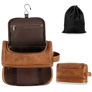 Túi Đựng Đồ Vệ Sinh Cá Nhân Nam Pu Leather Travel Organizer Kit Với Móc Treo Đồ Dùng Cá Nhân Lớn Chống Nước Phòng Tắm Túi Cạo Râu