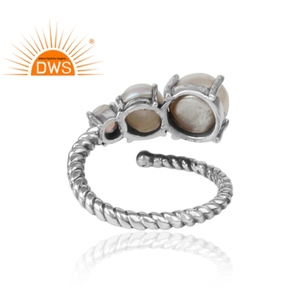 Popular Dainty Oxidized Solid Silver <b>Ring</b> <b>Pearl</b> and Ethiopian Opal <b>Ring</b> Gemstone <b>Rings</b> Jewelry Wholesale Vintage Collection - Product Image 4