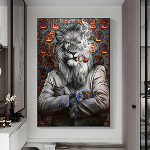 Tableau mural en <span class=keywords><strong>toile</strong></span> de luxe pour homme, motif Lion en costume, Lion <span class=keywords><strong>patron</strong></span> élégant avec montre, impression animale moderne pour la maison et le bureau - Product Image 4