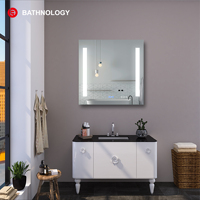 Modern Bluetooths Rectangle Mirror with Digital Clock Backlit Touch Screen LED Mirror Illuminated Magnifying