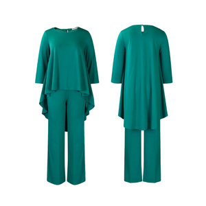 Trajes de pantalón de pierna ancha para madre de la novia de manga larga 3/4 elegantes informales para mujer, conjunto de 2 piezas para invitados de boda - Product Image 2