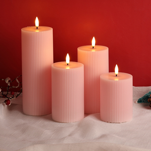 Candele Votive a LED Tremolanti 3D Effetto Fiamma Reale Rosa a Colonna di Matti, con Telecomando, in Cera di Paraffina, per Diwali e Casa - Product Image 2