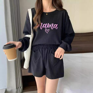 2025 femmes automne/hiver fête des mères tissu décontracté à manches longues brodé amour court costume gaufre 2 pièces tissu ensemble pour maman - Product Image 5