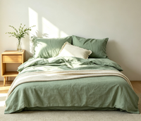 Parure de lit en lin français 100% lavé à la pierre vert sauge, ensemble de housse de couette couleur unie, ensemble de draps en lin naturel