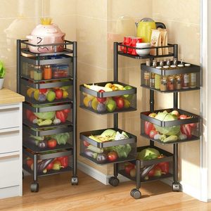 Wholesale Metal 2/3/4/5 Layer Rotating Utility <b>Trolley</b> Cart Kitchen Storage Rack Organizer With Wheels - Product Image 5