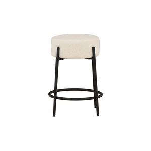 Tabourets de comptoir en tissu blanc de forme ronde de Style nordique <span class=keywords><strong>chaise</strong></span> de Bar de cuisine moyenne Simple avec pied de Base de couleur noire - Product Image 3