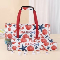 Ensemble de Mahjong Thème Océan avec Sac de Transport Rouge Motif Coquillage Étoile de Mer et Sac d'Accessoires pour Mahjong