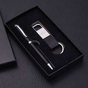 Luxury Customized UV Printing PU Leather Handmade Modern Exquisite Ballpoint Pen Keychain Set Customized Color Business <b>Gift</b> - Product Image 6