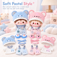 Ensemble de vêtements pour poupée personnalisé 10cm 20cm, tenue deux pièces en coton avec chapeau d'ours bleu et rose, vente en gros