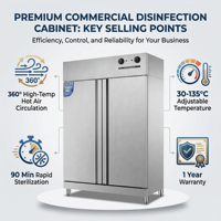 Sterilisator Udara Panas Profesional 800L Suhu Tinggi Pintu Ganda Kabinet Disinfeksi Dapur Komersial Baja Tahan Karat 5 Tahun Garansi