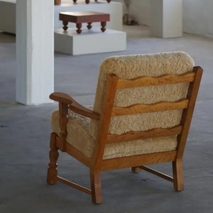 Poltrona da Soggiorno in Pelle di Pecora a Prezzo di Fabbrica, Poltrona Lounge in Stile Mid-Century Danese in Quercia e Lana d'Agnello - Product Image 3